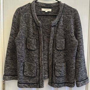 Ann Taylor LOFT Knit Jacket Black Metallic Cotton Cardigan Women’s M